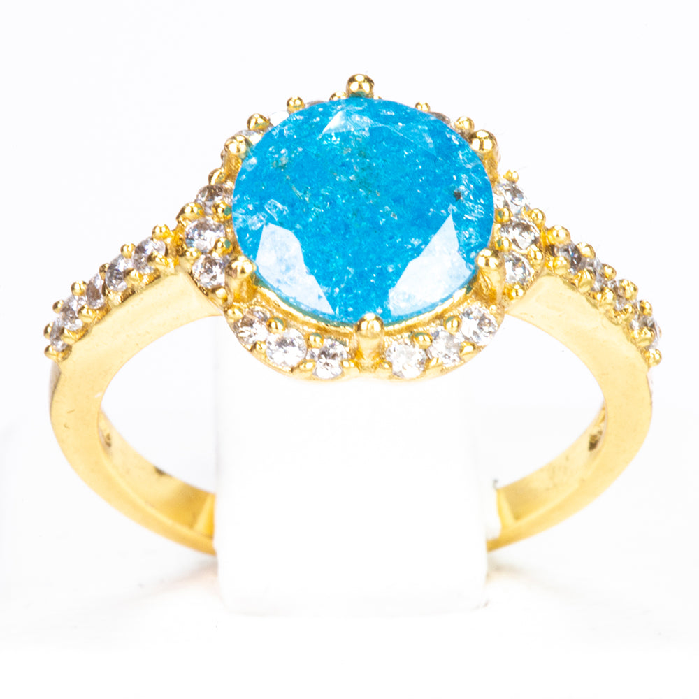 Anillo de Aleación Bañado en Oro con Cristal Emporia® Azul y Cristal Emporia® Blanco 1 