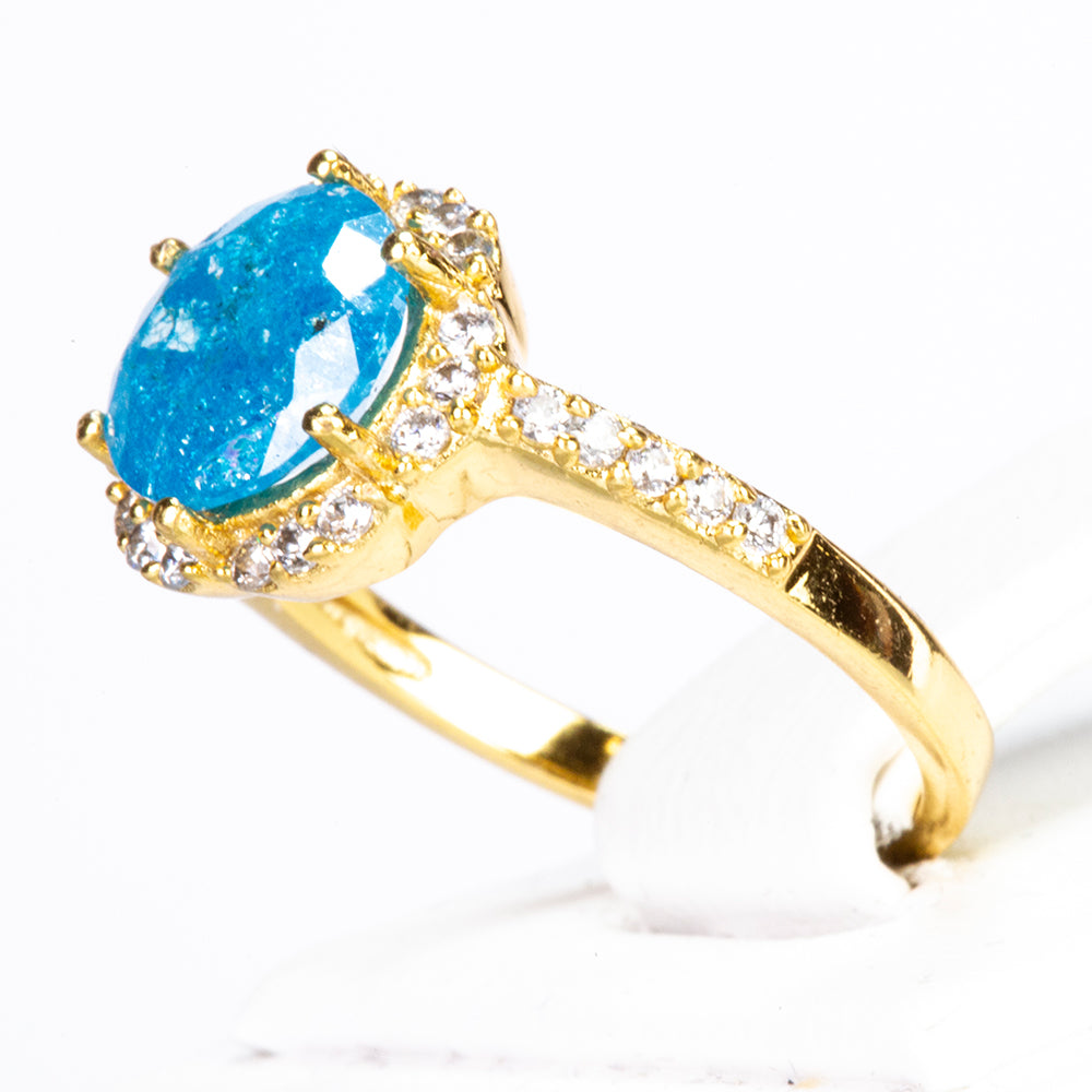 Anillo de Aleación Bañado en Oro con Cristal Emporia® Azul y Cristal Emporia® Blanco