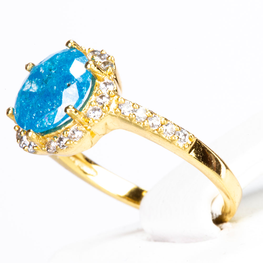 Anillo de Aleación Bañado en Oro con Cristal Emporia® Azul y Cristal Emporia® Blanco