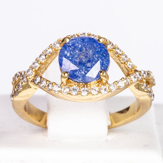 Anillo de Aleación Bañado en Oro con Cristal Emporia® Azul y Cristal Emporia® Blanco