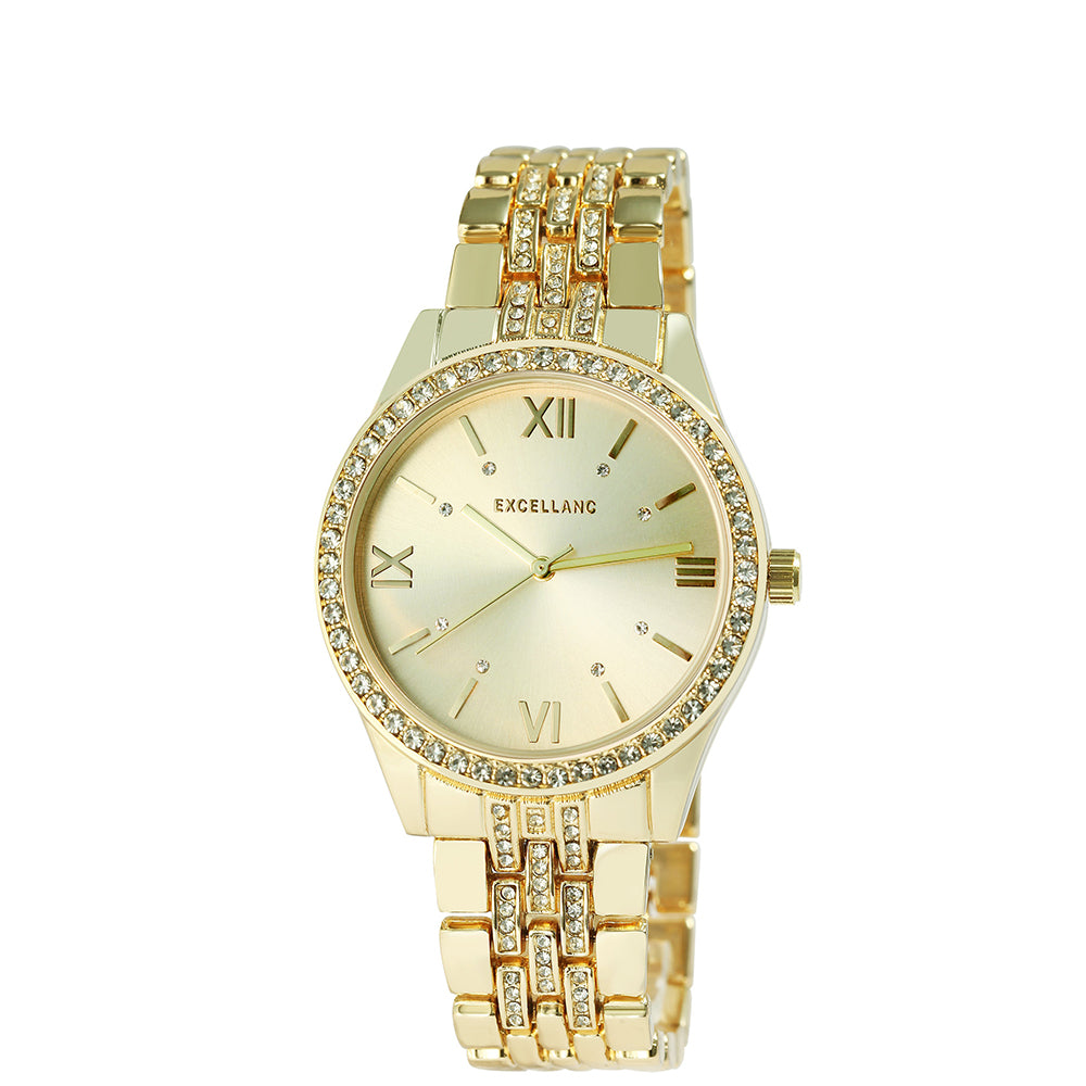 Excelland reloj de mujer de color oro con pulsera de metal,cierre desplegable y cristales. 1 