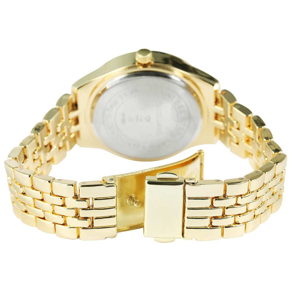 Excelland reloj de mujer de color oro con pulsera de metal,cierre desplegable y cristales.