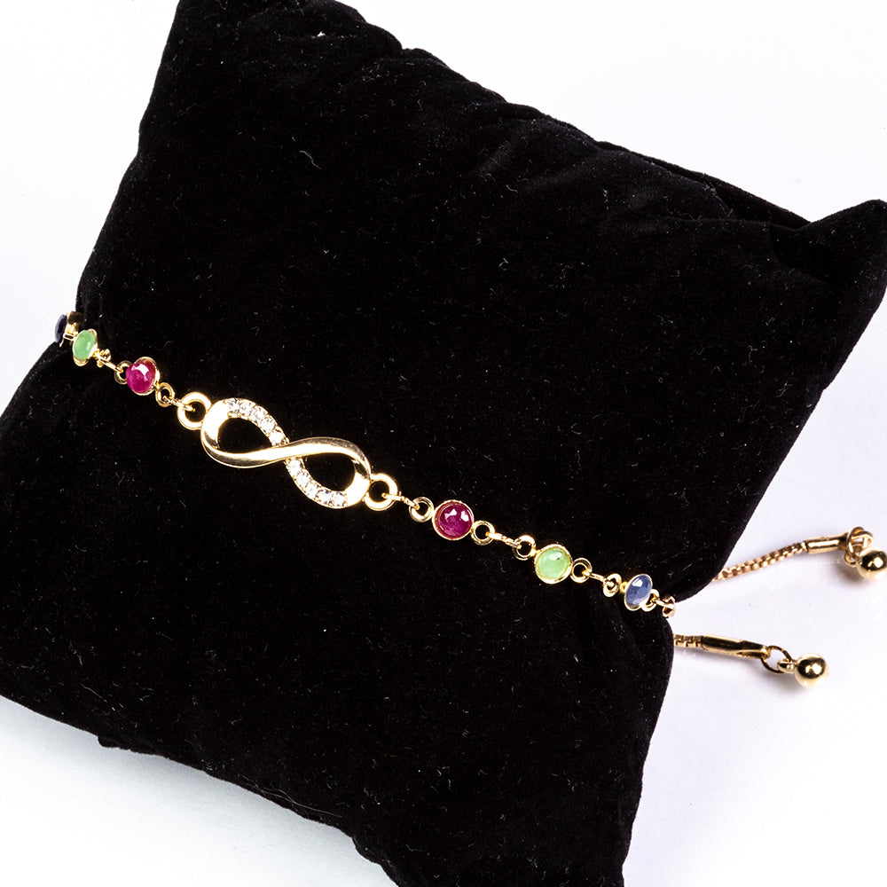 Pulsera de Aleación Bañado en Oro con Rubí y Esmeralda