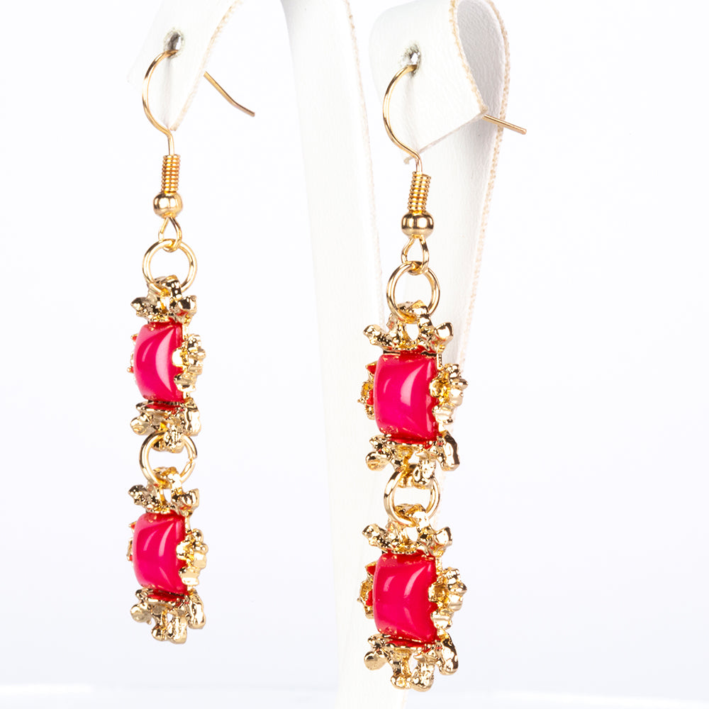 Conjunto de Aleación Bañado en Oro con Cristal Emporia® Rojo y Cristal Emporia® Blanco ( Collar +Pendientes +Pulsera )