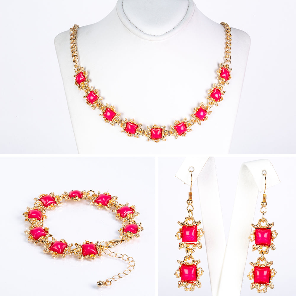 Conjunto de Aleación Bañado en Oro con Cristal Emporia® Rojo y Cristal Emporia® Blanco ( Collar +Pendientes +Pulsera ) 1 