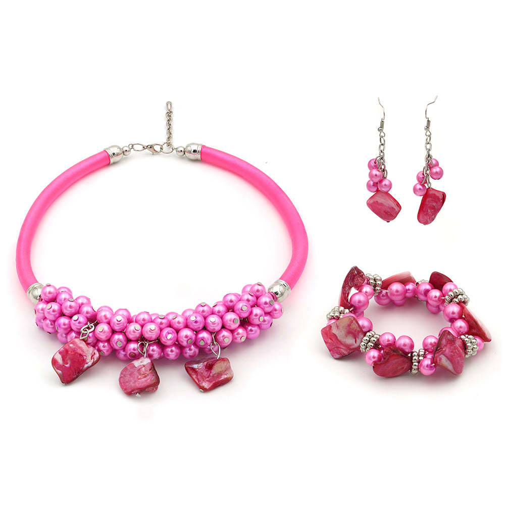 Conjunto Pepita con Concha y Cristal Emporia® Rosa ( Collar +Pendientes +Pulsera ) 1 