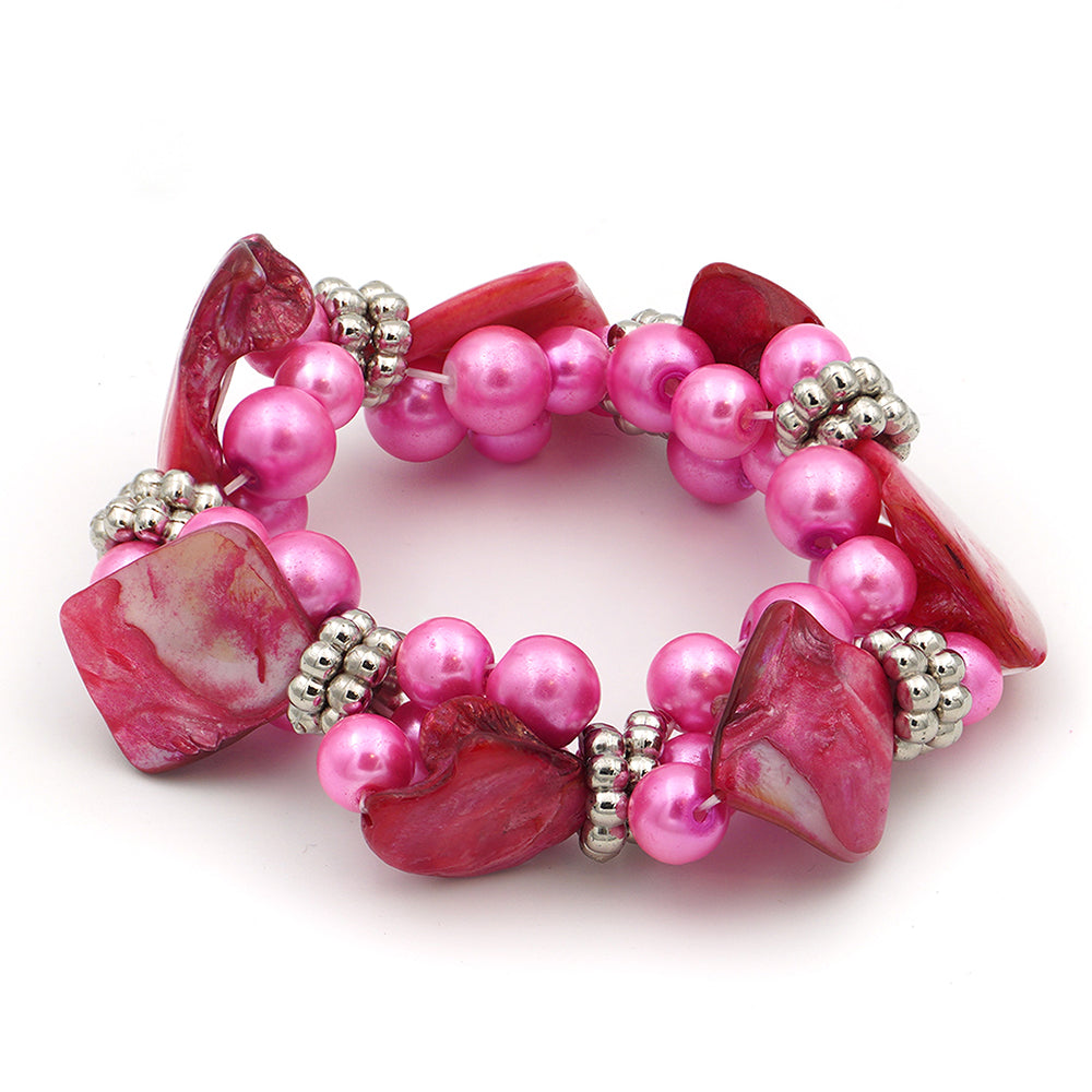 Conjunto Pepita con Concha y Cristal Emporia® Rosa ( Collar +Pendientes +Pulsera ) 2 