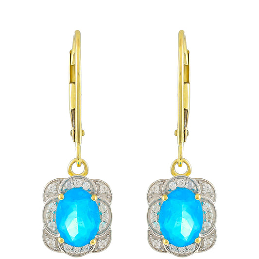 Pendientes de Oro 9K con Ópalo Azul de Etiopía y Zircón natural