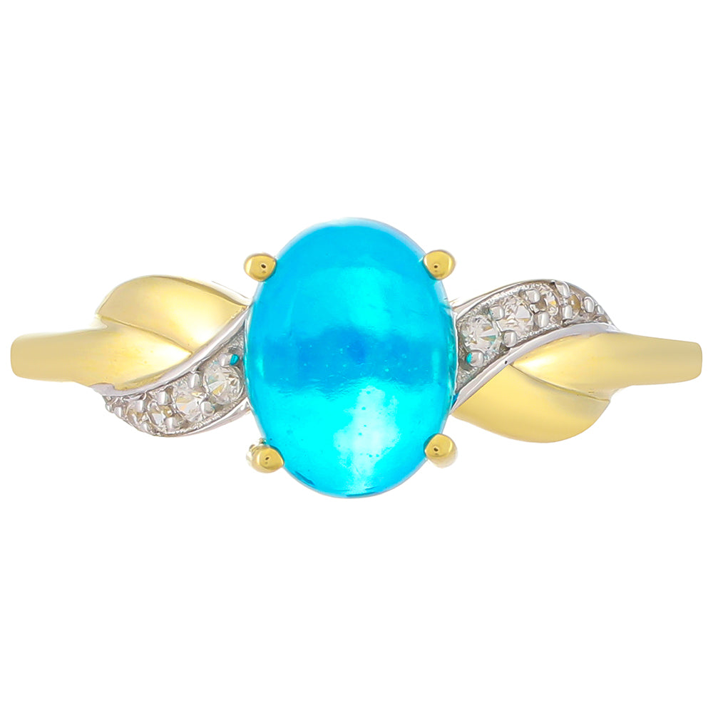 Anillo de Oro 9K con Ópalo Azul de Etiopía y Zircón natural