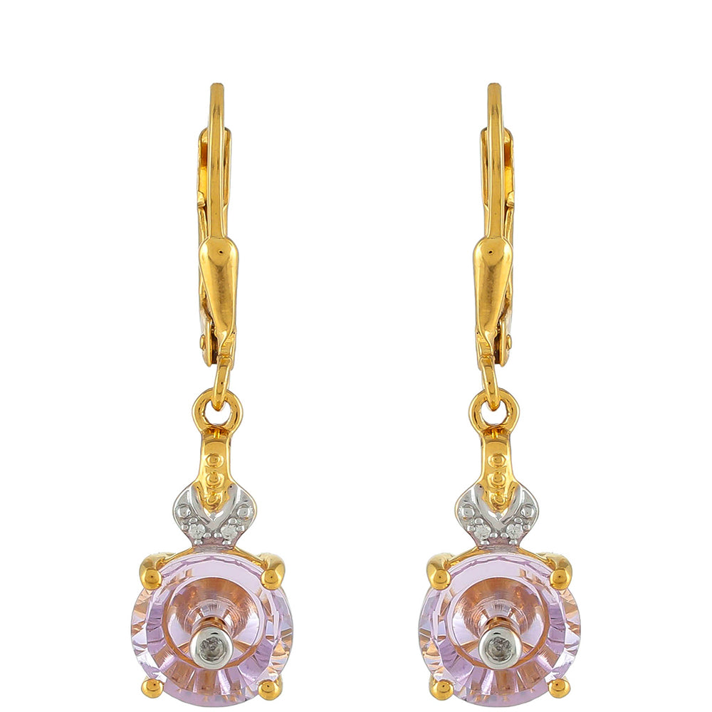 Pendientes de Plata Bañada en Oro con Amatista Rosa y Zircón natural 1 