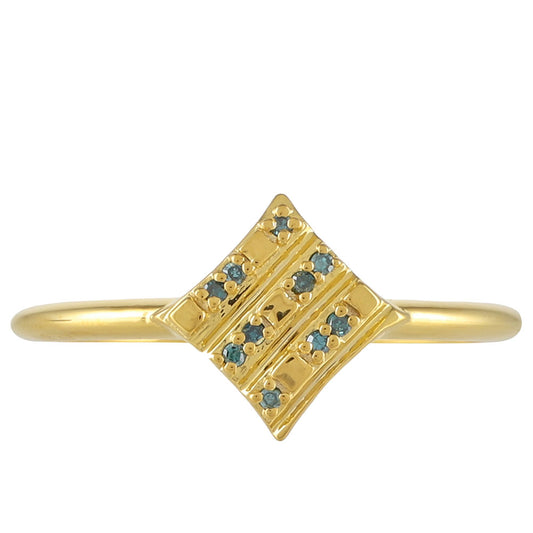 Anillo de Plata Bañada en Oro con Diamante Azul