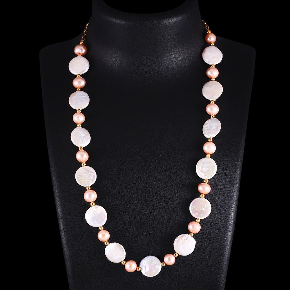 Collar de Plata Bañada en Oro con Perla blanca de agua dulce y Perla de Agua Dulce Crema 1 