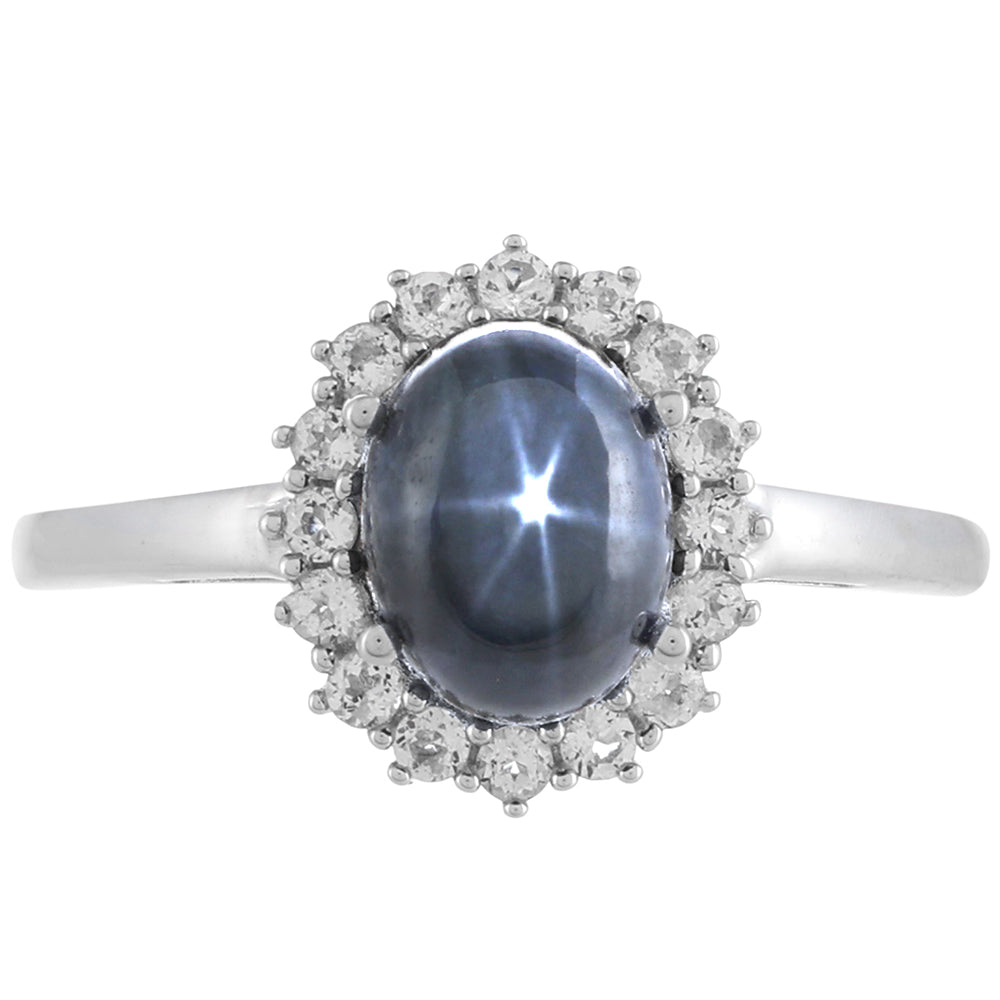 Anillo de Plata con Zafiro Estrella Azul Rosebery y Topacio Blanco 5 