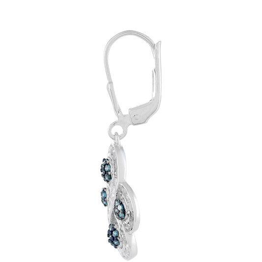 Pendientes de Plata con Diamante Azul y Diamante blanco