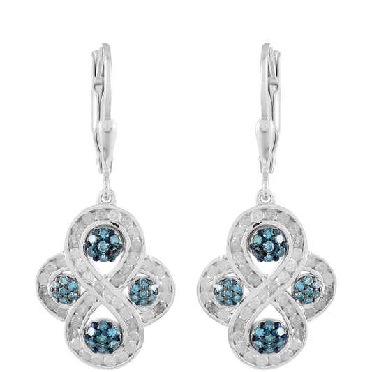 Pendientes de Plata con Diamante Azul y Diamante blanco