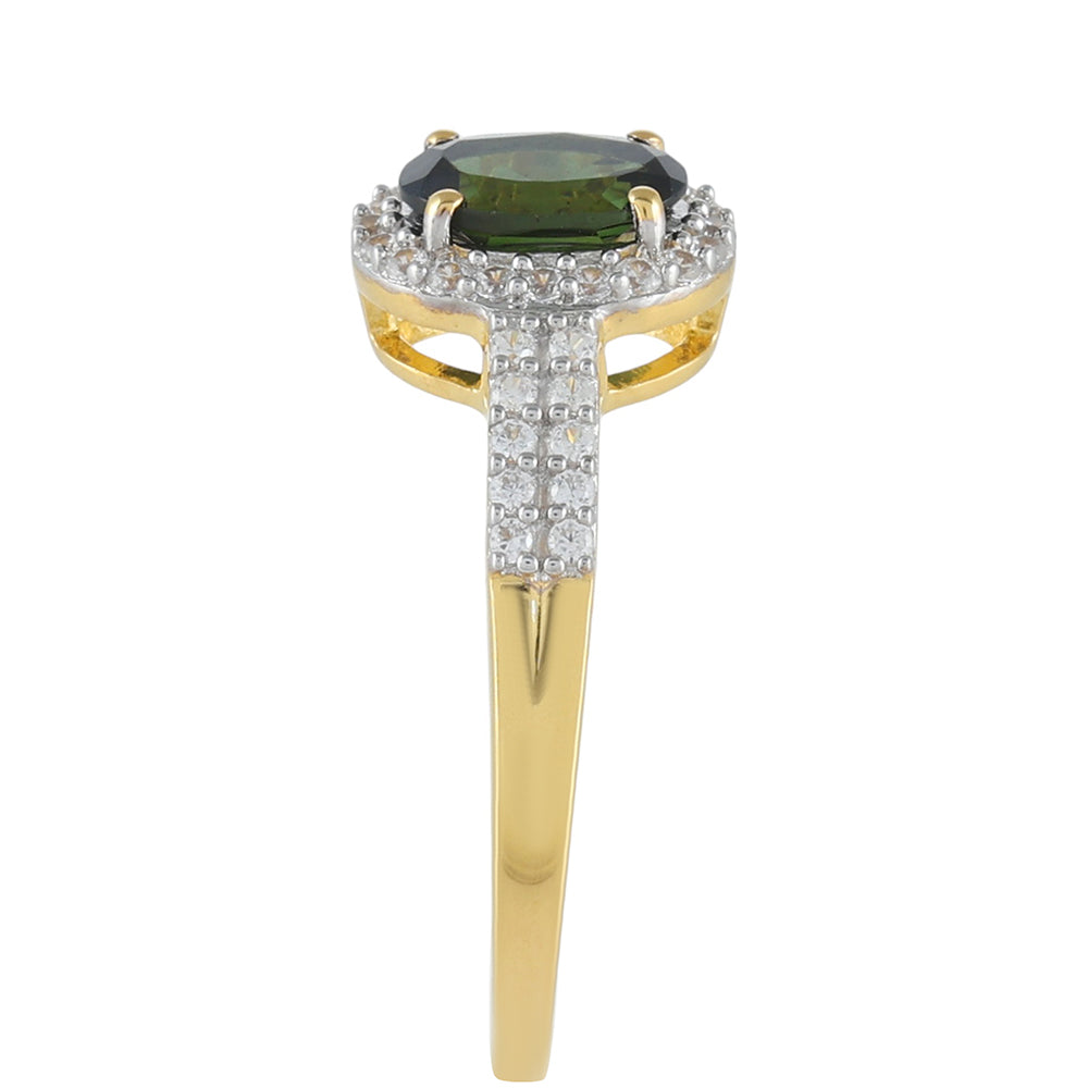 Anillo de Plata Bañada en Oro con Turmalina Verde y Zircón natural 2 