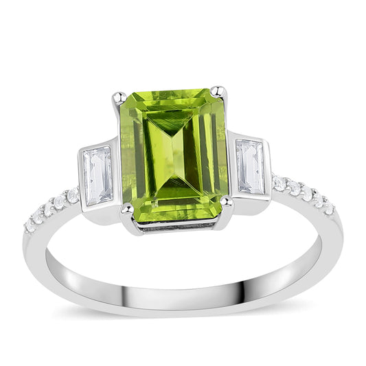 Anillo de Plata con Peridoto y Topacio Blanco