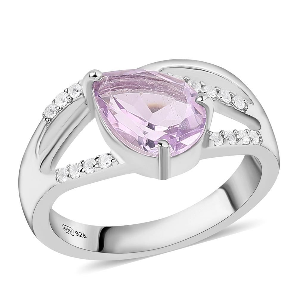 Anillo de Plata con Amatista Rosa de Francia y Topacio Blanco 1 