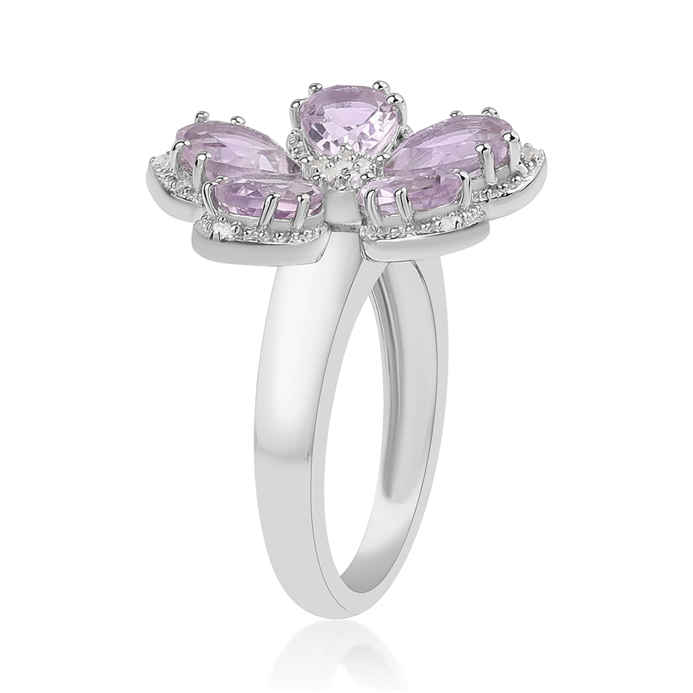 Anillo de Plata con Amatista Rosa de Francia y Topacio Blanco