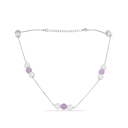 Collar de Plata con Jadeíta lavanda de Río Marsden y Perla de Agua Dulce