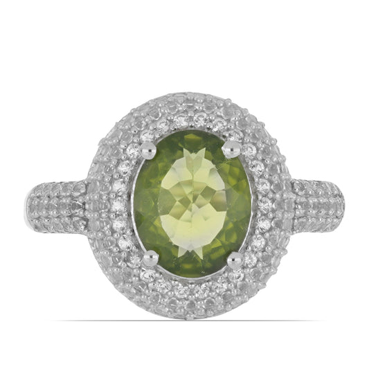 Anillo de Plata con Peridoto de Changbai y Topacio Blanco