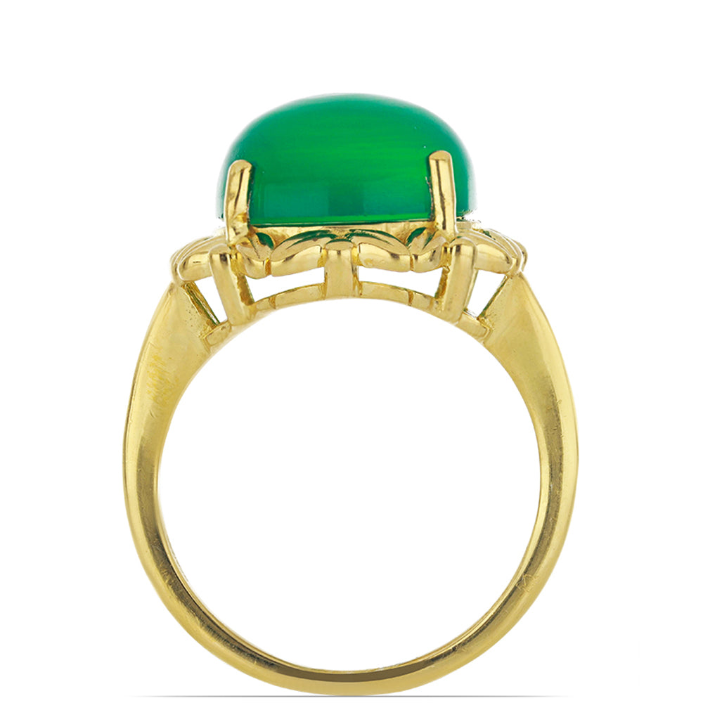 Anillo de Plata Bañada en Oro con Ágata Verde 4 