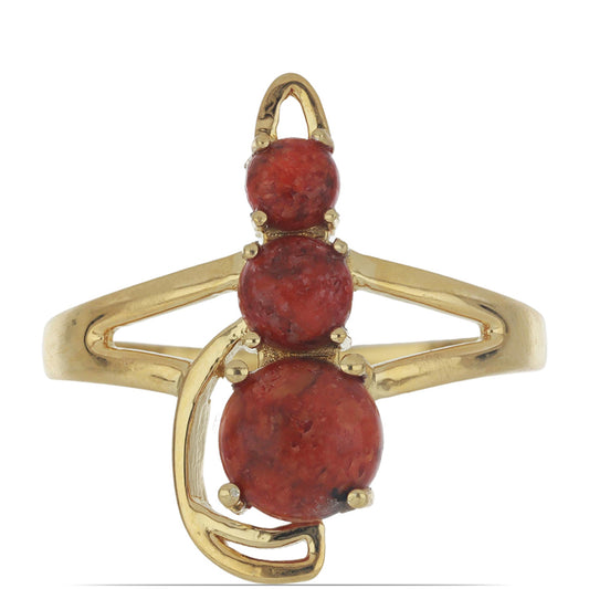 Anillo de Plata Bañada en Oro con Coral de Esponja Roja