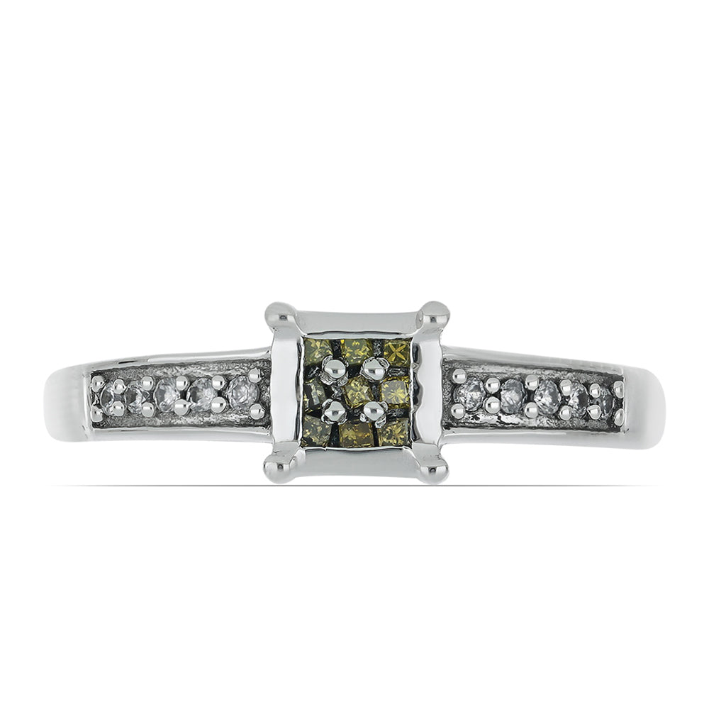 Anillo de Plata con Diamante Amarillo y Zircón Blanco