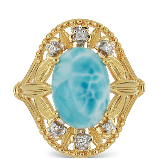 Anillo de Plata Bañada en Oro con Larimar y Topacio Blanco