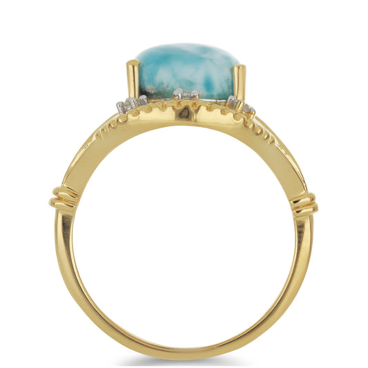 Anillo de Plata Bañada en Oro con Larimar y Topacio Blanco