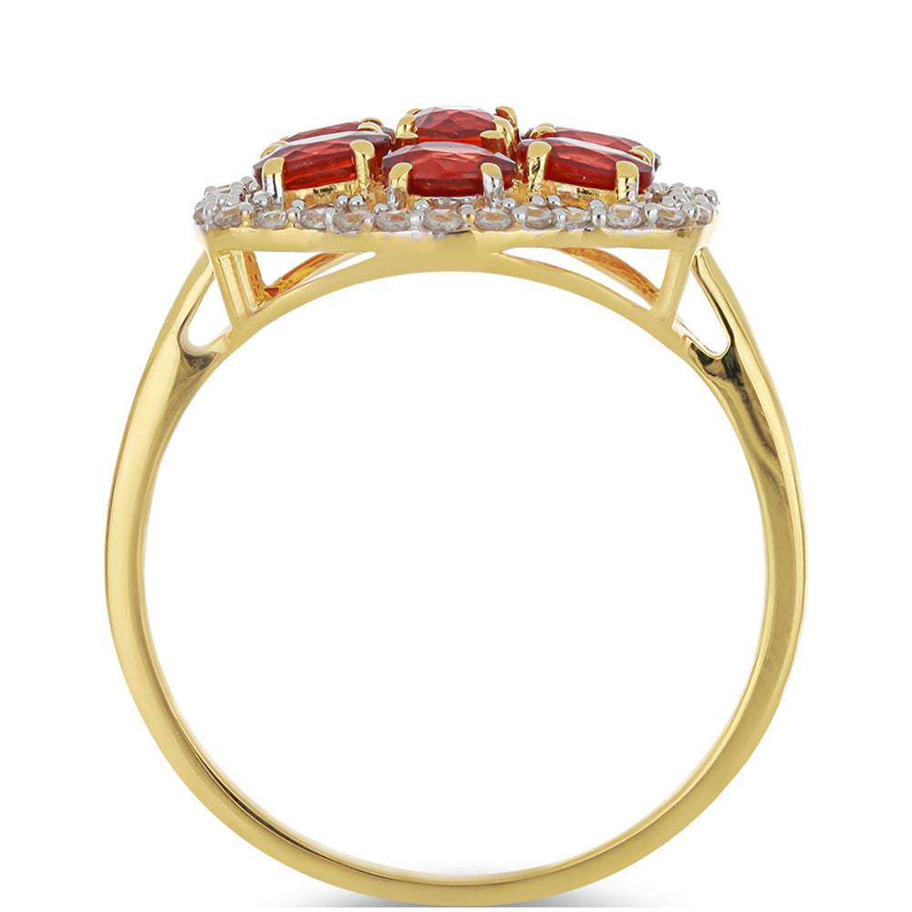 Anillo de Oro 9K con Rosario rojo de zafiro y Zircón blanco natural