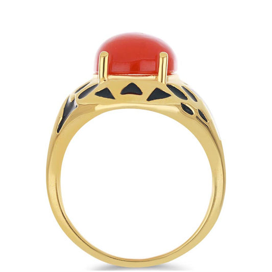 Anillo de Plata Bañada en Oro con Esmalte y Ágata Roja