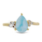 Anillo de Plata Bañada en Oro con Larimar y Topacio Blanco