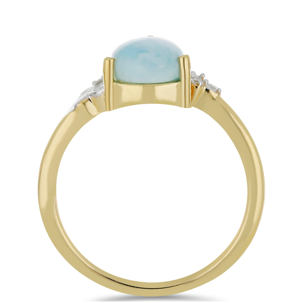 Anillo de Plata Bañada en Oro con Larimar y Topacio Blanco