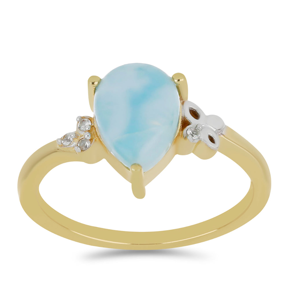 Anillo de Plata Bañada en Oro con Larimar y Topacio Blanco