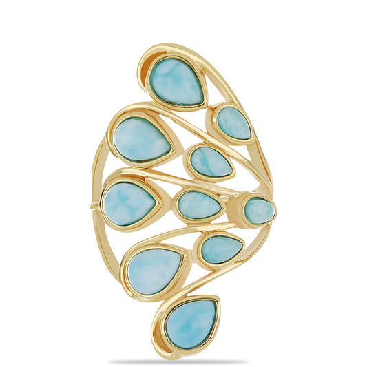 Anillo de Plata Bañada en Oro con Larimar