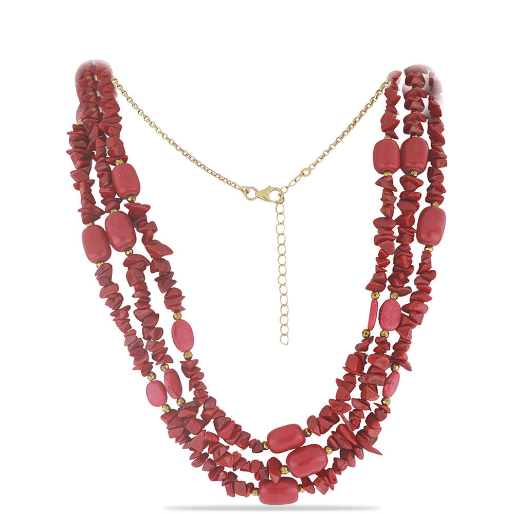 Collar de Plata Bañada en Oro con Coral de Esponja Roja 1 