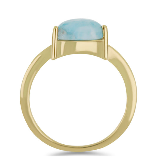 Anillo de Plata Bañada en Oro con Larimar y Topacio Blanco