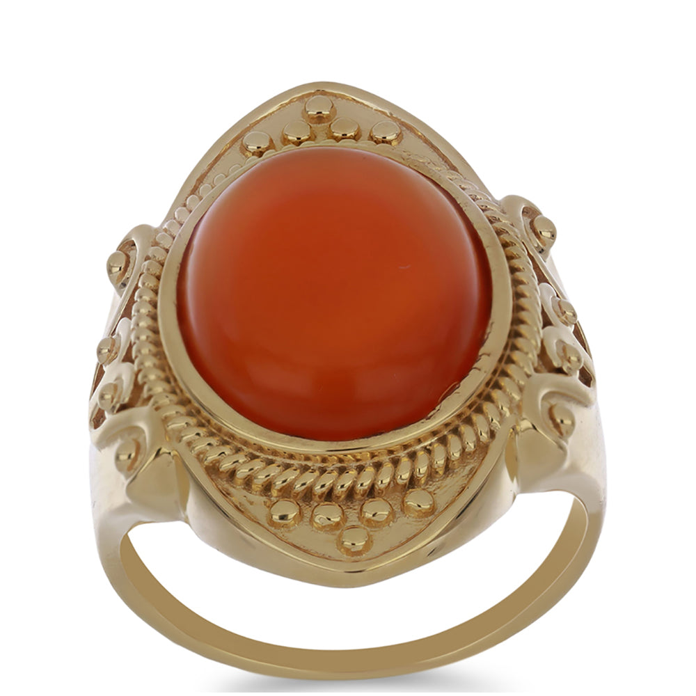 Anillo de Plata Bañada en Oro con Calcedonia roja