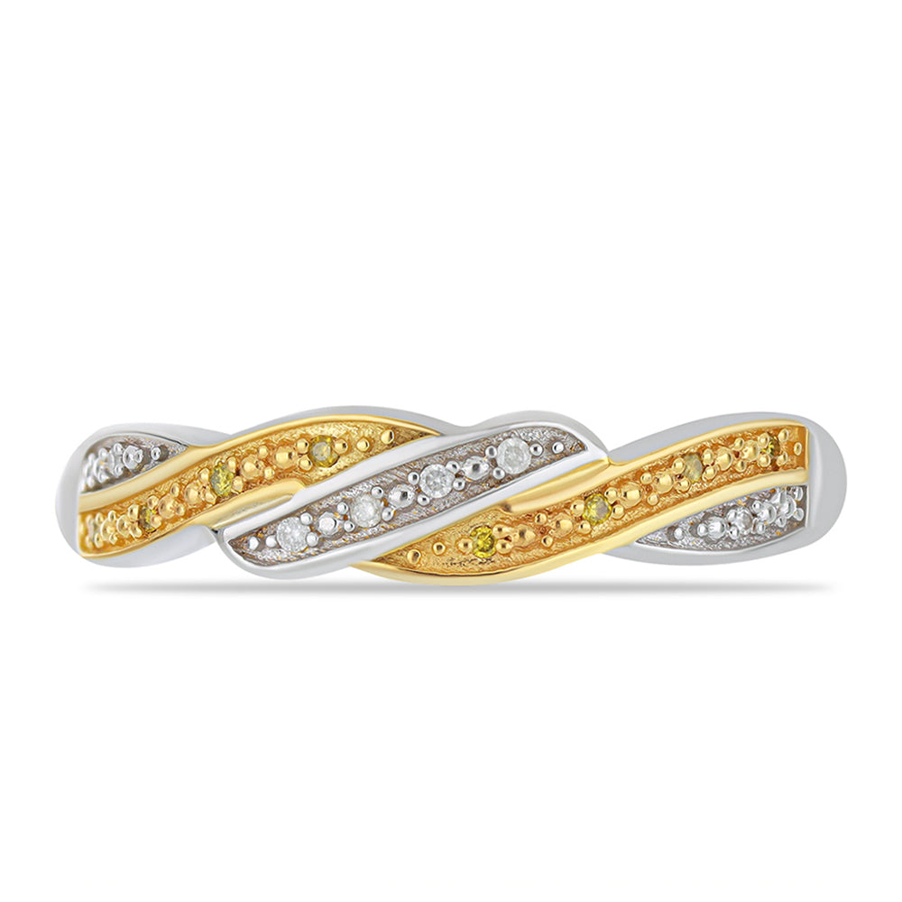 Anillo de Plata Bañada en Oro con Diamante Amarillo y Diamante blanco 1 