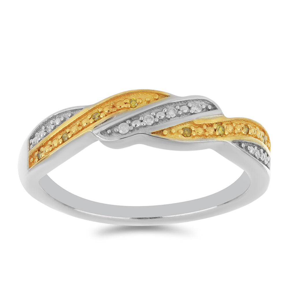 Anillo de Plata Bañada en Oro con Diamante Amarillo y Diamante blanco