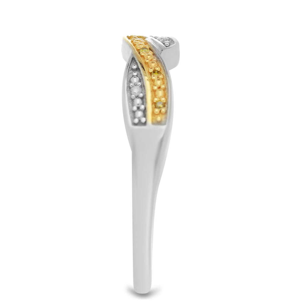 Anillo de Plata Bañada en Oro con Diamante Amarillo y Diamante blanco 4 