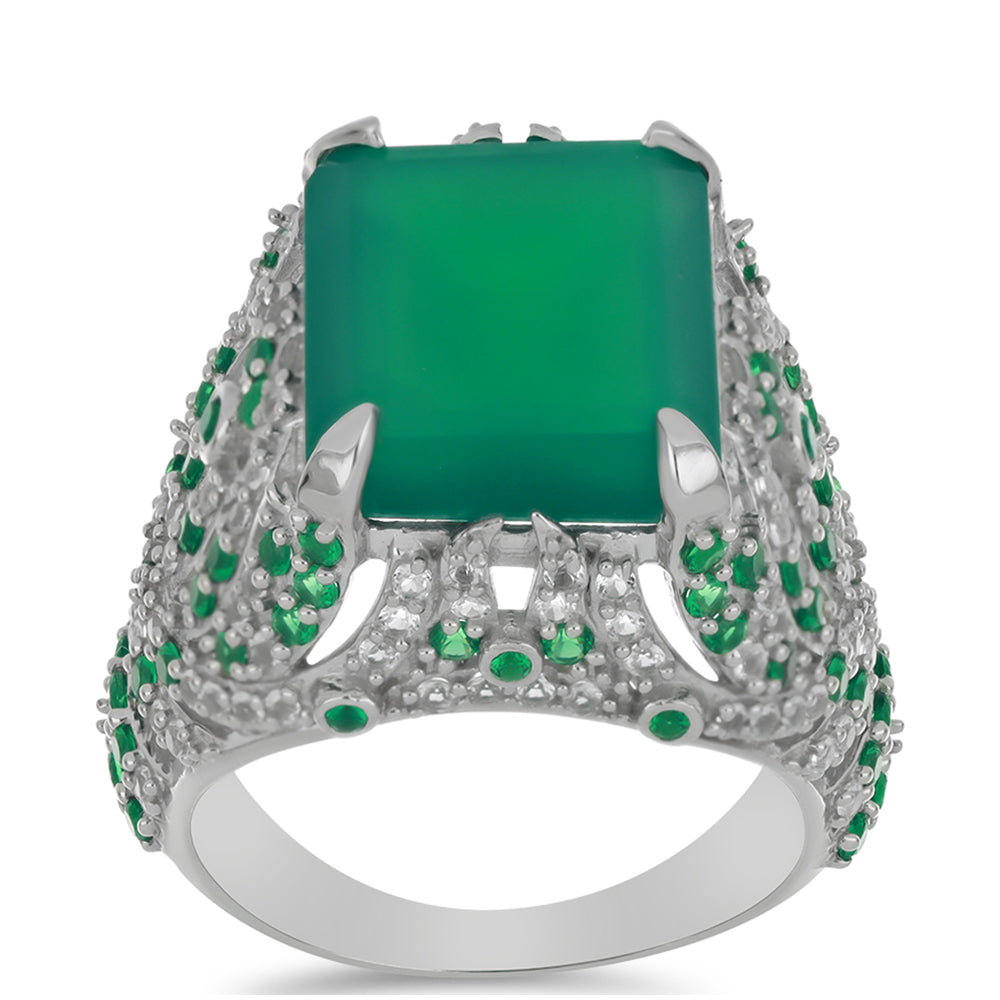 Anillo de Plata con Ágata Verde