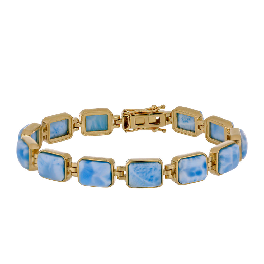 Pulsera de Plata Bañada en Oro con Larimar y Topacio Blanco