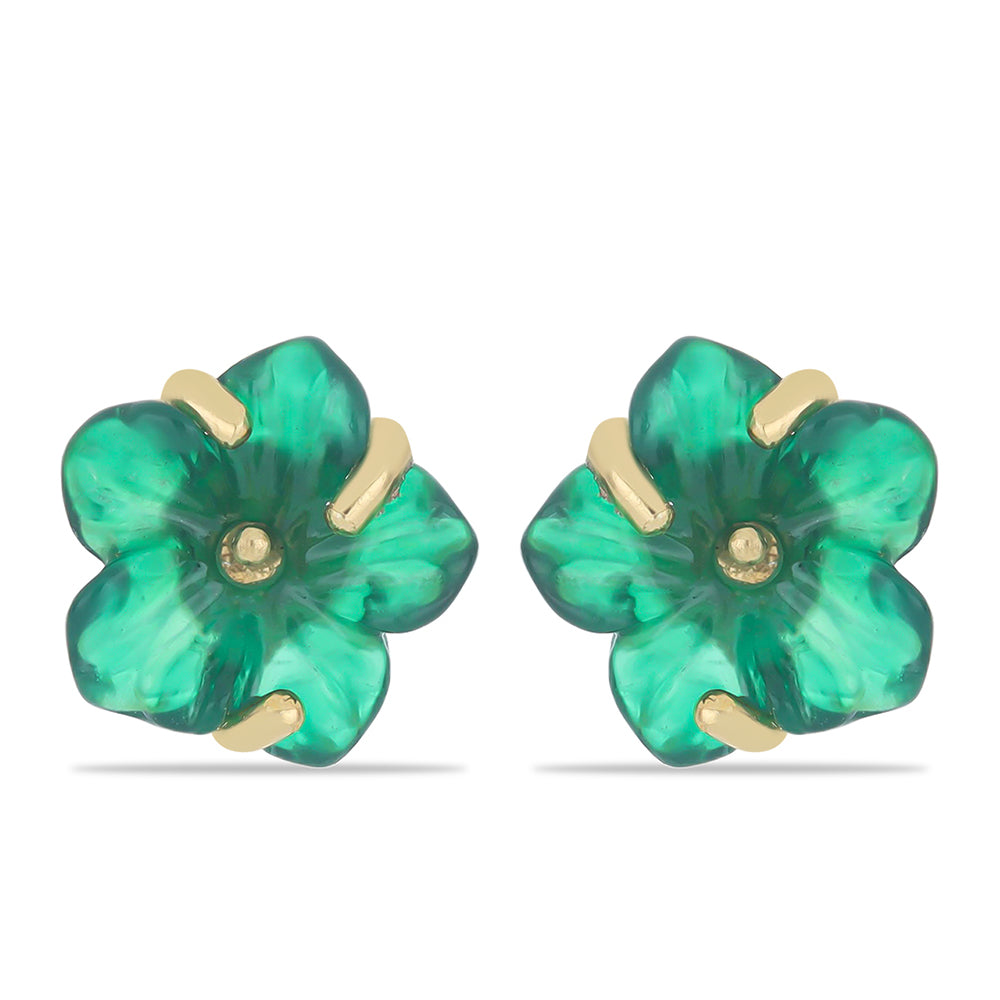 Conjunto de Plata Bañada en Oro con Ágata Verde ( Pendientes +Anillo )