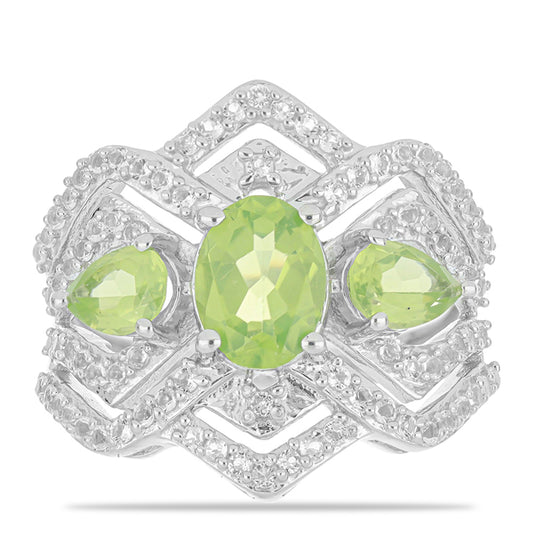 Anillo de Plata con Peridoto de Changbai y Topacio Blanco