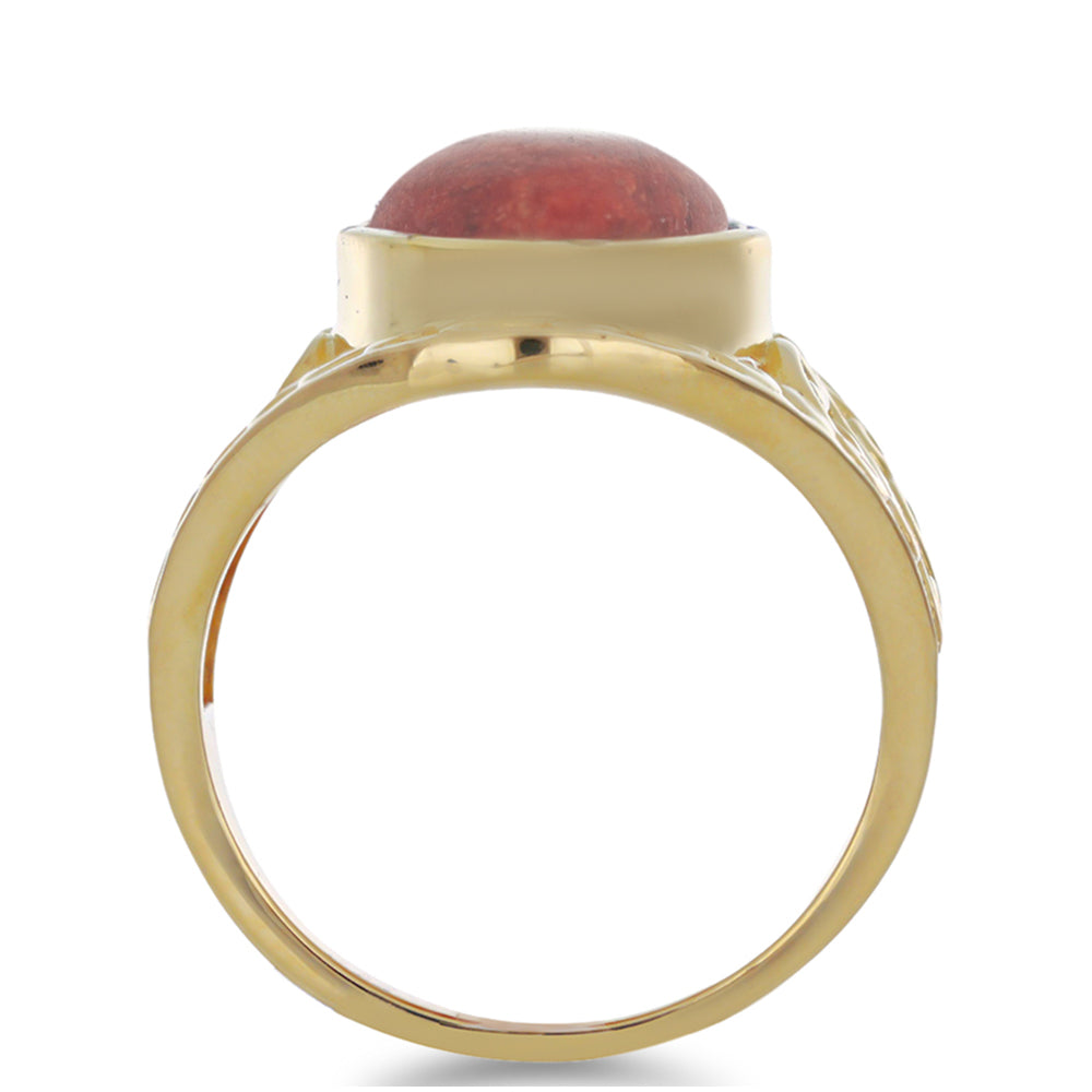 Anillo de Plata Bañada en Oro con Coral de Esponja Roja 2 