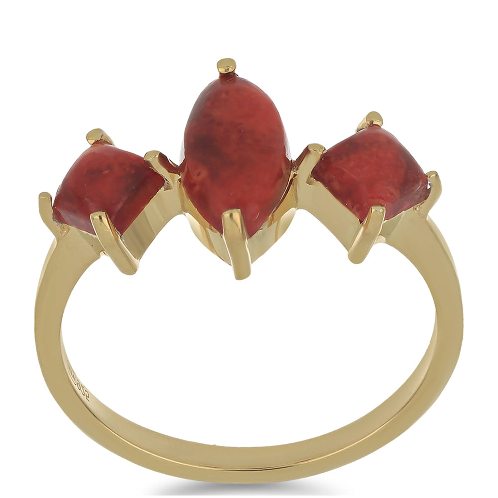 Anillo de Plata Bañada en Oro con Coral de Esponja Roja 3 