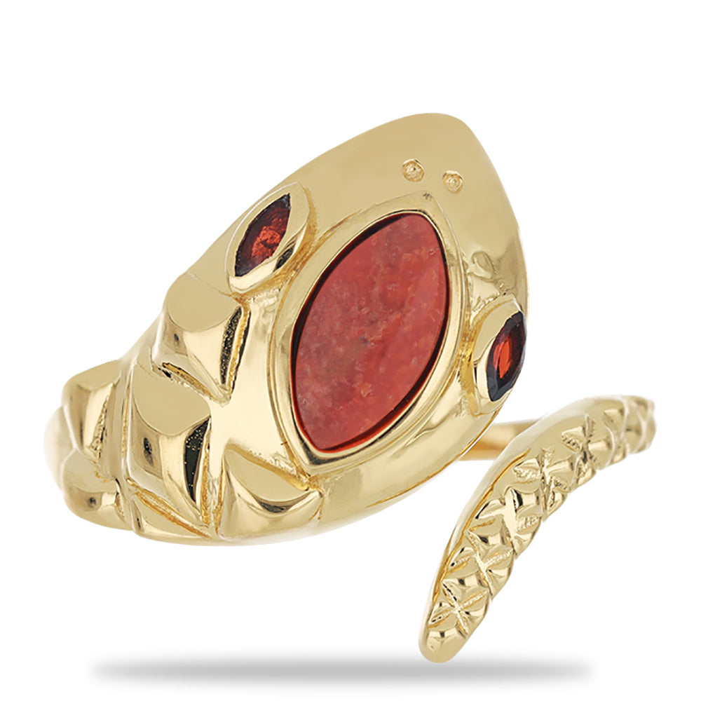 Anillo de Plata Bañada en Oro con Coral de Esponja Roja y Granate Barton 1 