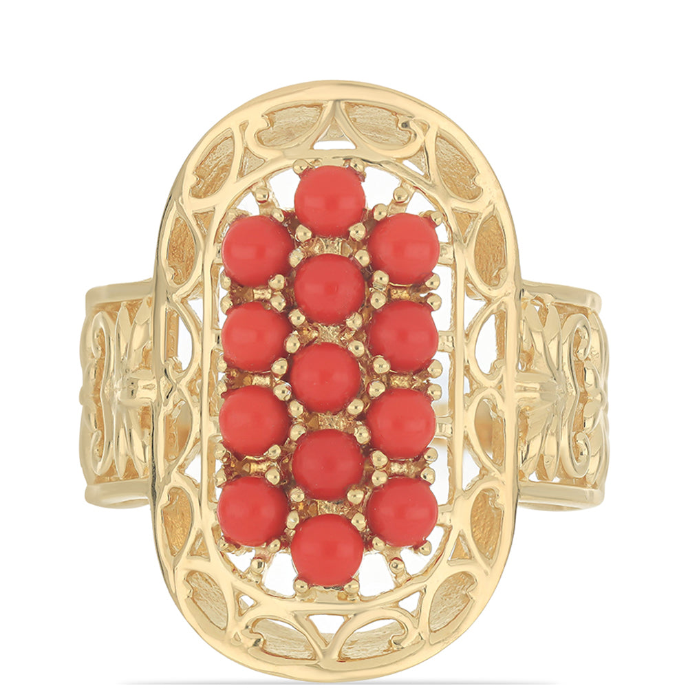 Anillo de Plata Bañada en Oro con Coral de Esponja Roja 1 